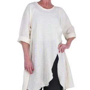 Tina Givens Ivory Penelope Oversized Lagenlook Long Sleeve Long Shirt, SM/Med